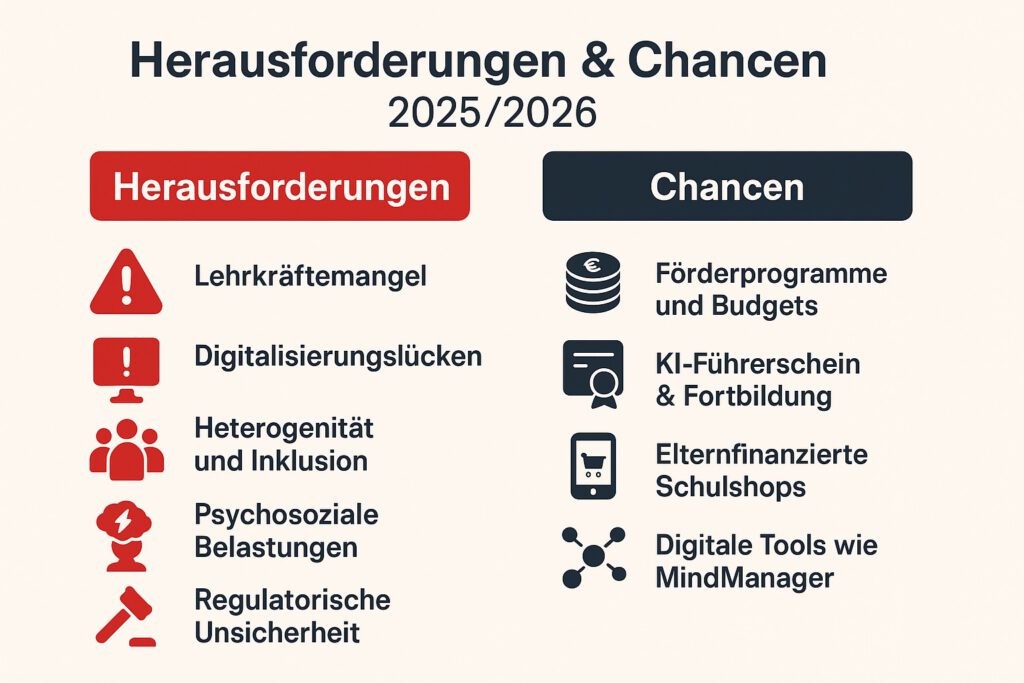 Infografik Herausforderungen und Chancen Schulen 2025 und 2026