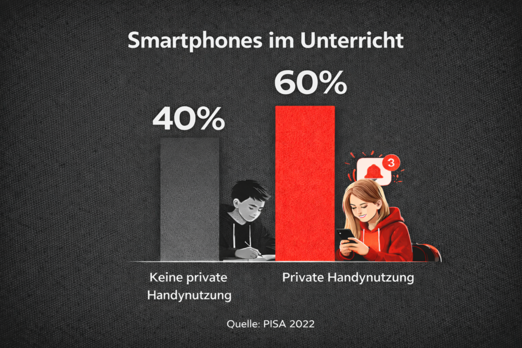 Grafik zur privaten Smartphone-Nutzung im Unterricht: 40 % keine Nutzung, 60 % Nutzung (PISA 2022)