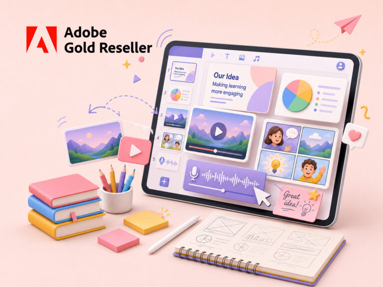 Tablet mit interaktiver Medienpräsentation, Videos, Grafiken und Skizzen für kreative Unterrichtsprojekte.