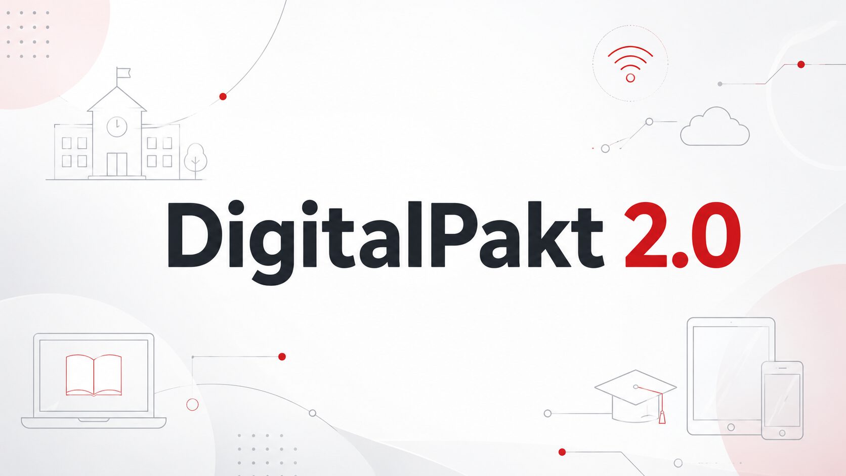 Symbolbild zum DigitalPakt 2.0 mit Schriftzug und digitalen Bildungssymbolen