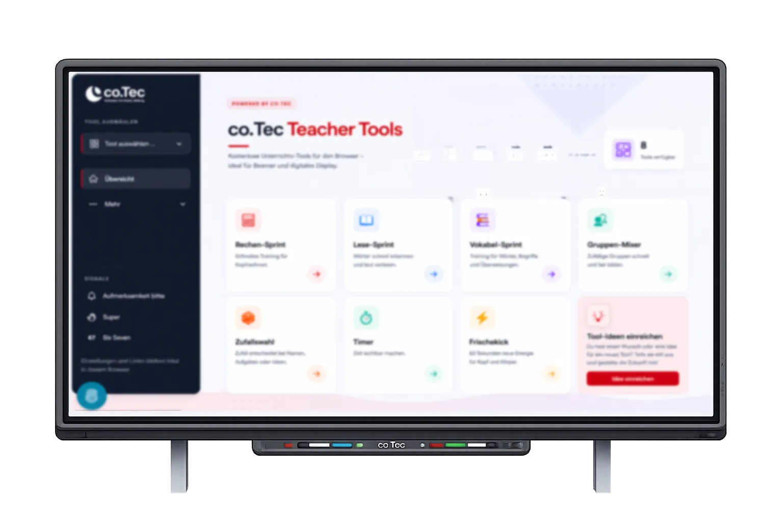 Digitale Tafel mit der co.Tec Teacher-Tools Übersicht