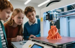 Lerngruppe mit 3D Drucker