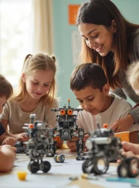 Lerngruppe mit Robotik